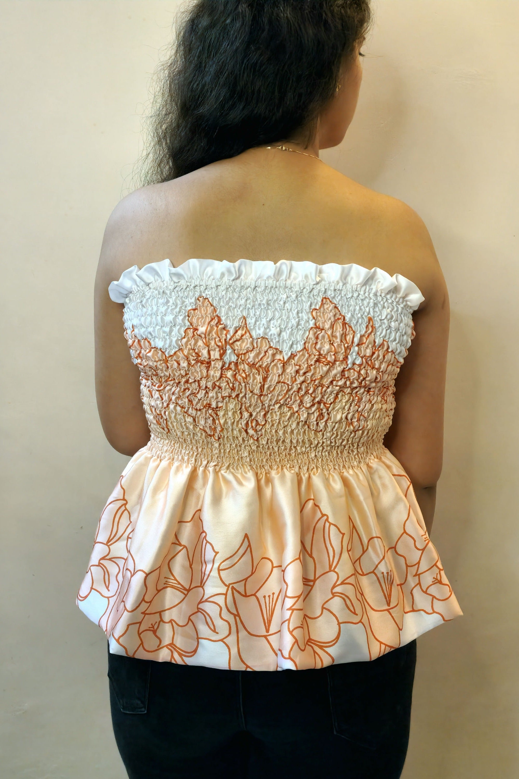Satin printed peplum top