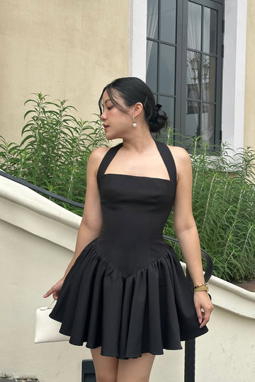 Black Halter Neck Short  Dress