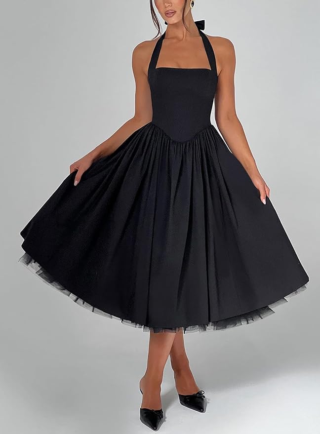 Black strappy flare dress