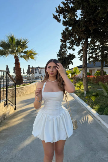 White Puffy Halter Neck Dress