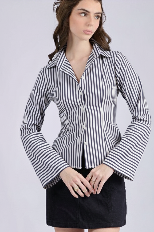 Navy Striped Fitted Shirt