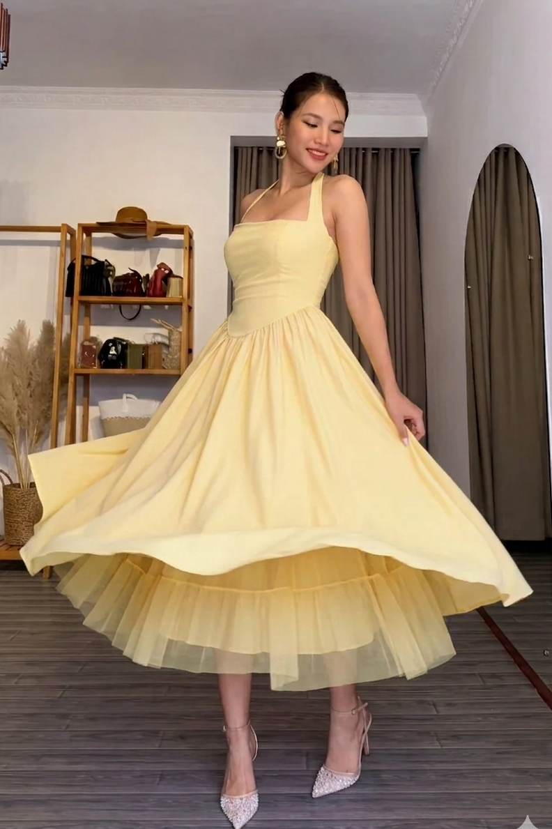Butter Yellow Strappy Flare Dress