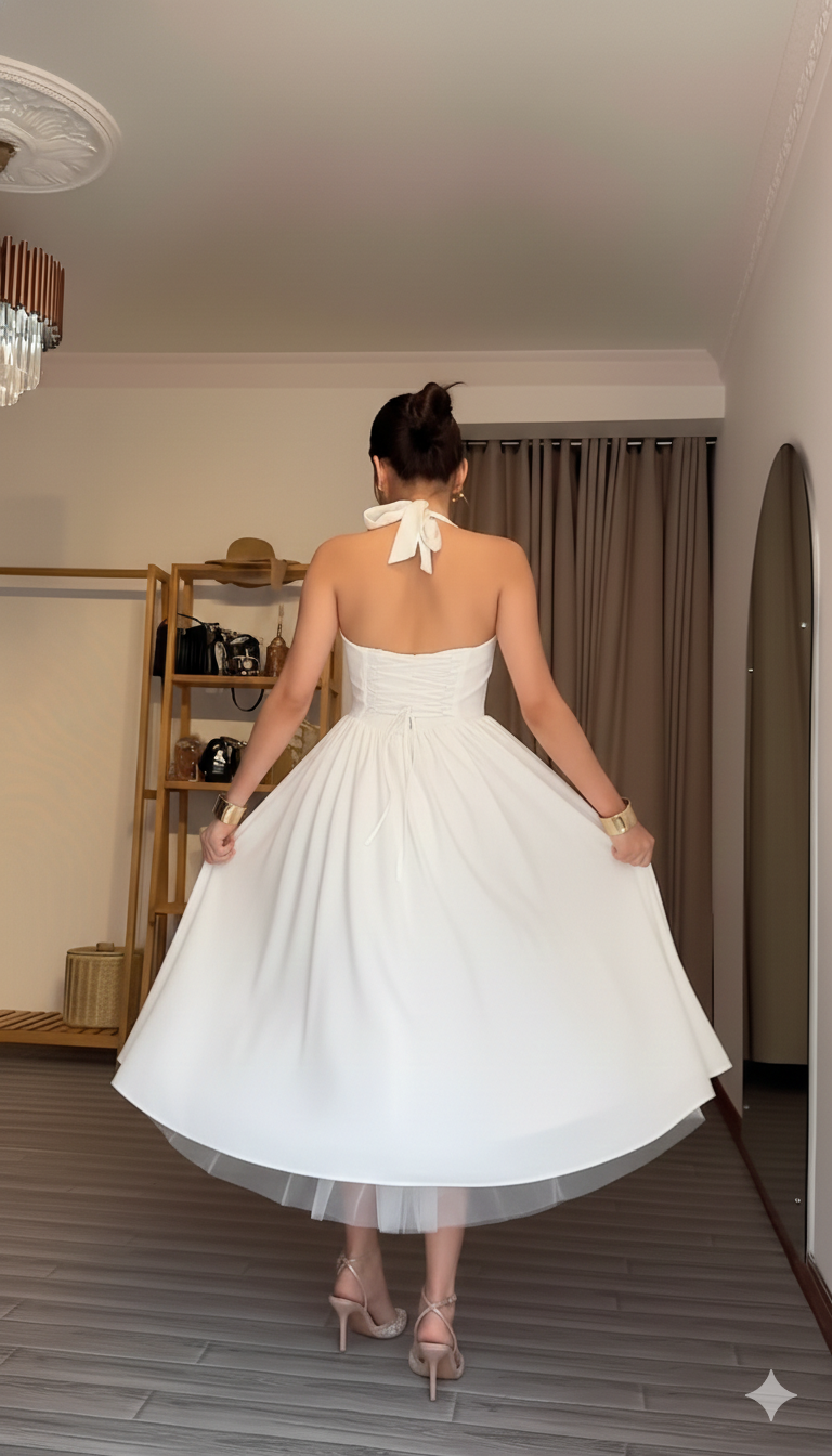 White strappy flare dress