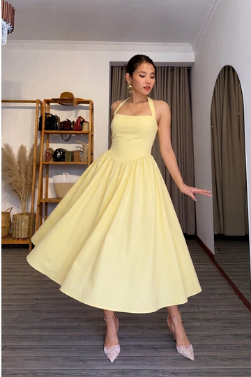 Butter Yellow Strappy Flare Dress