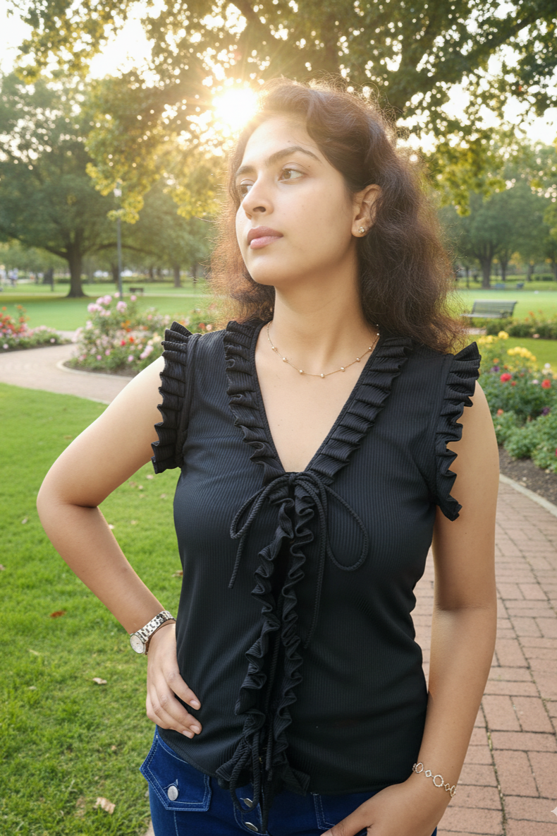 Black frill top