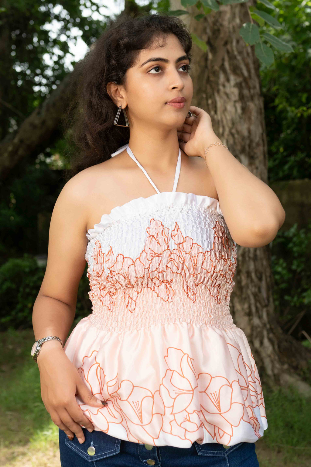 Satin printed peplum top