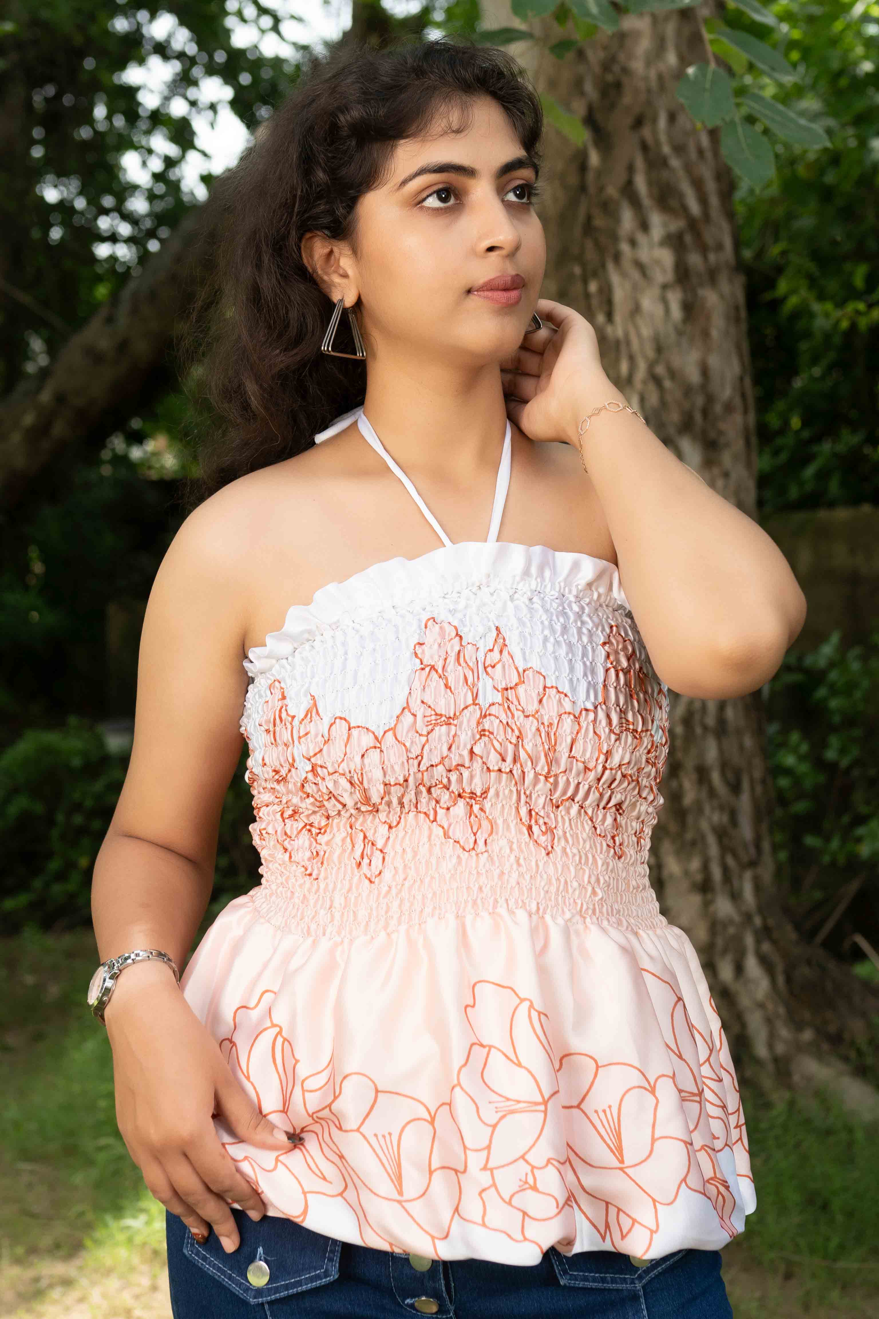 Satin printed peplum top