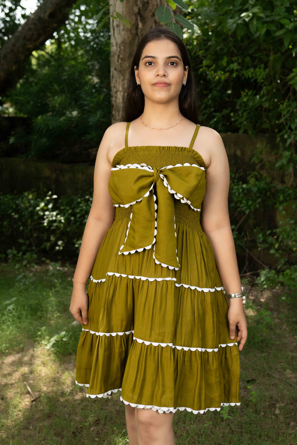 Olive bow lace dress