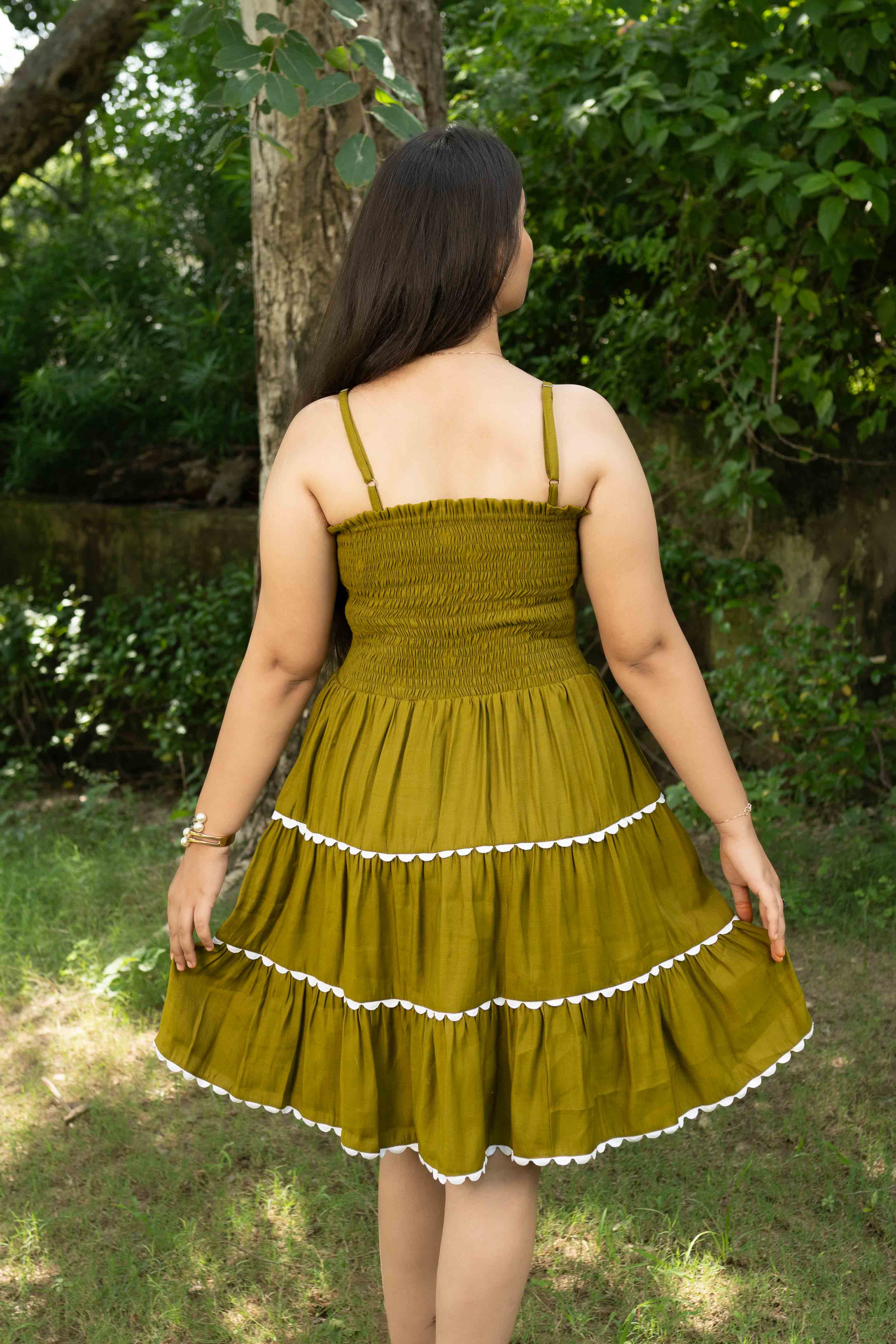 Olive bow lace dress