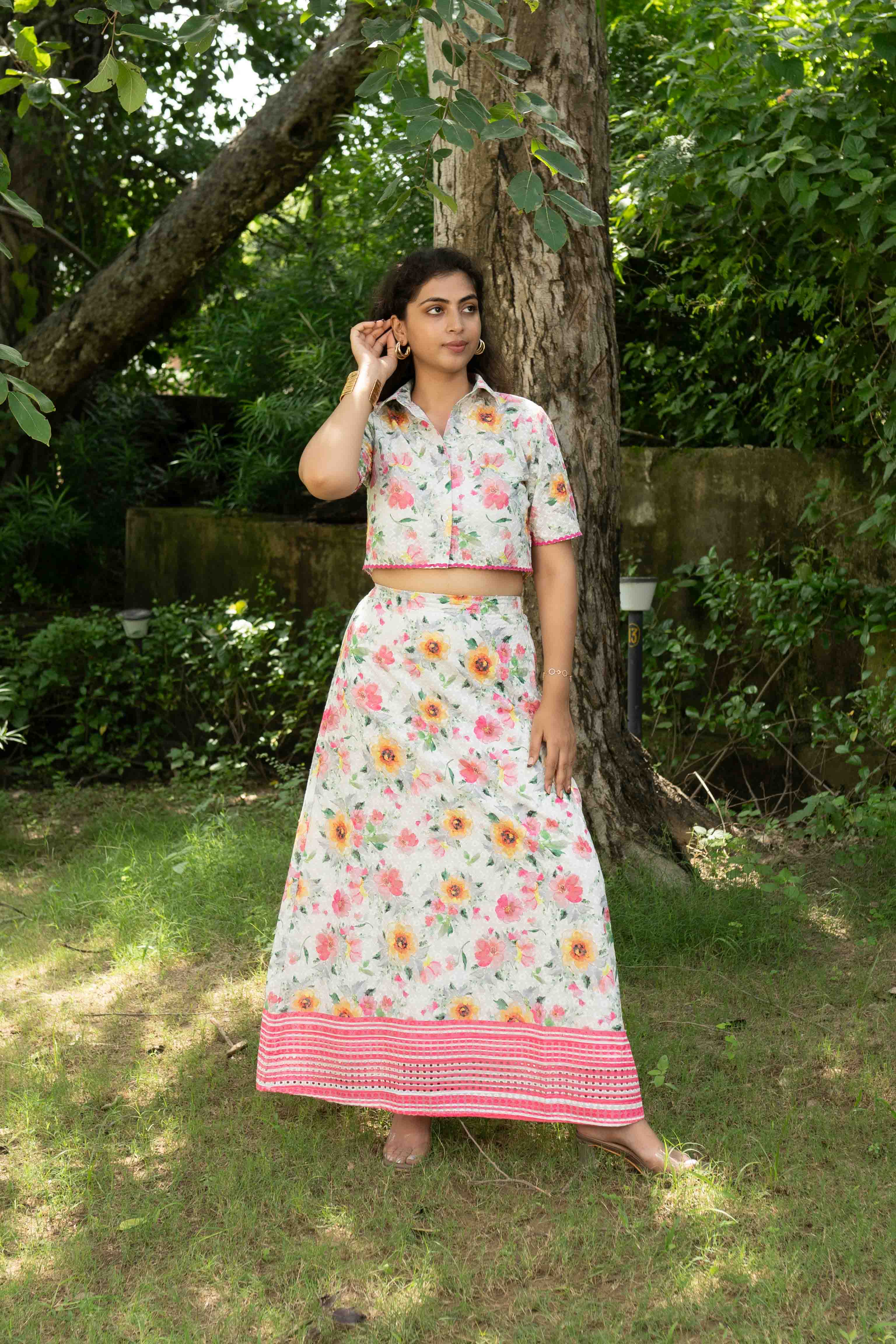 White embroidered floral co-ord set