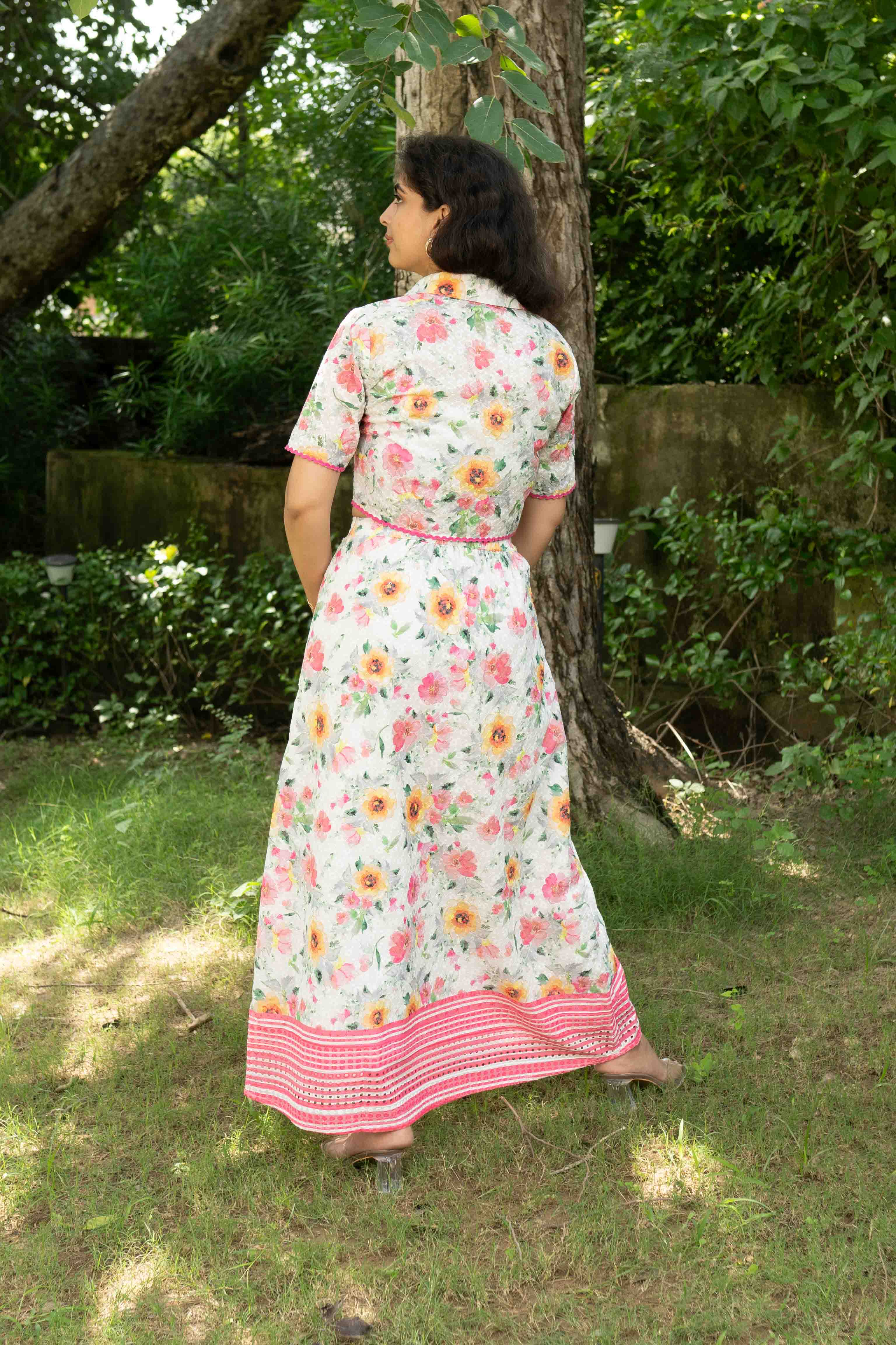 White embroidered floral co-ord set
