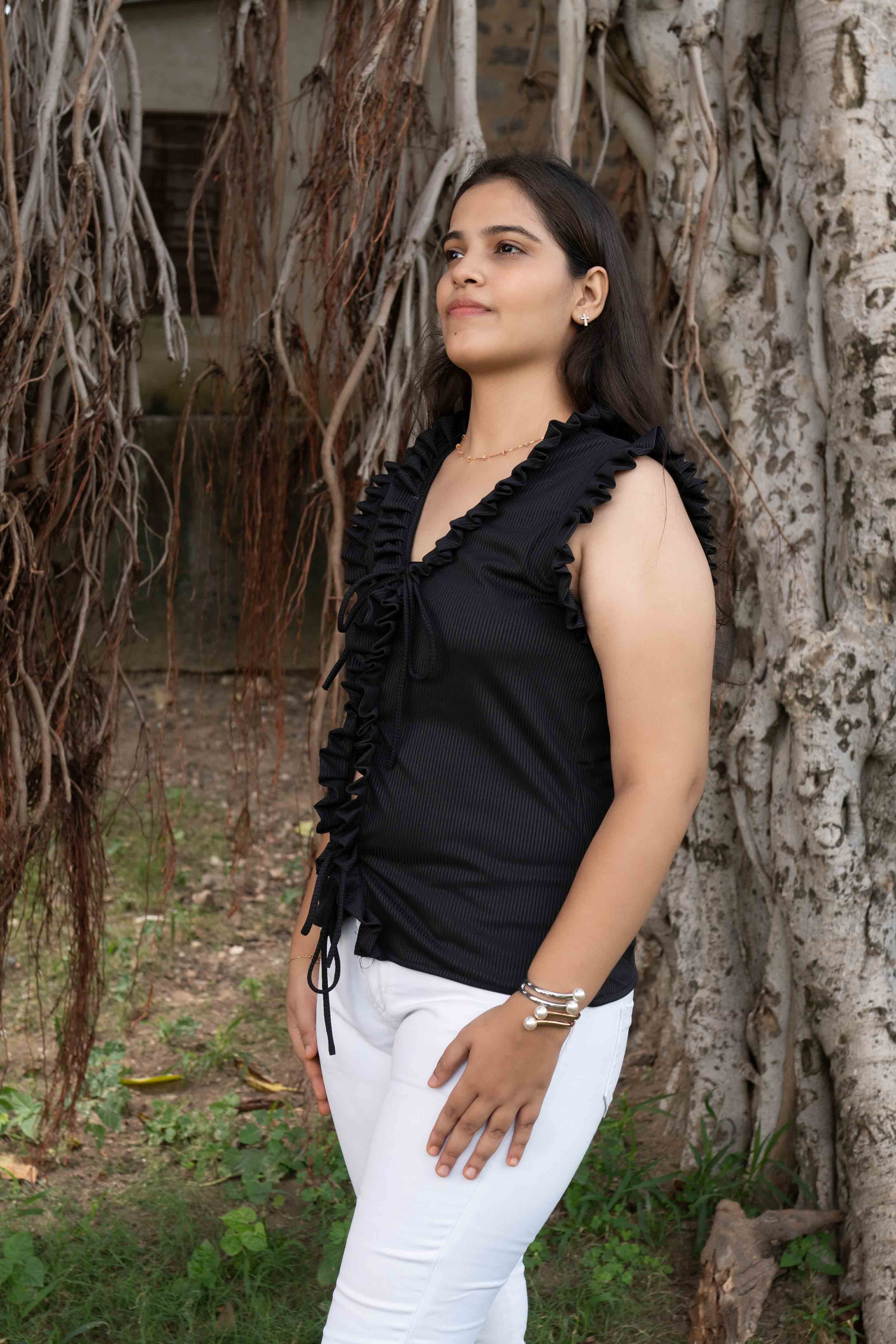 Black frill top