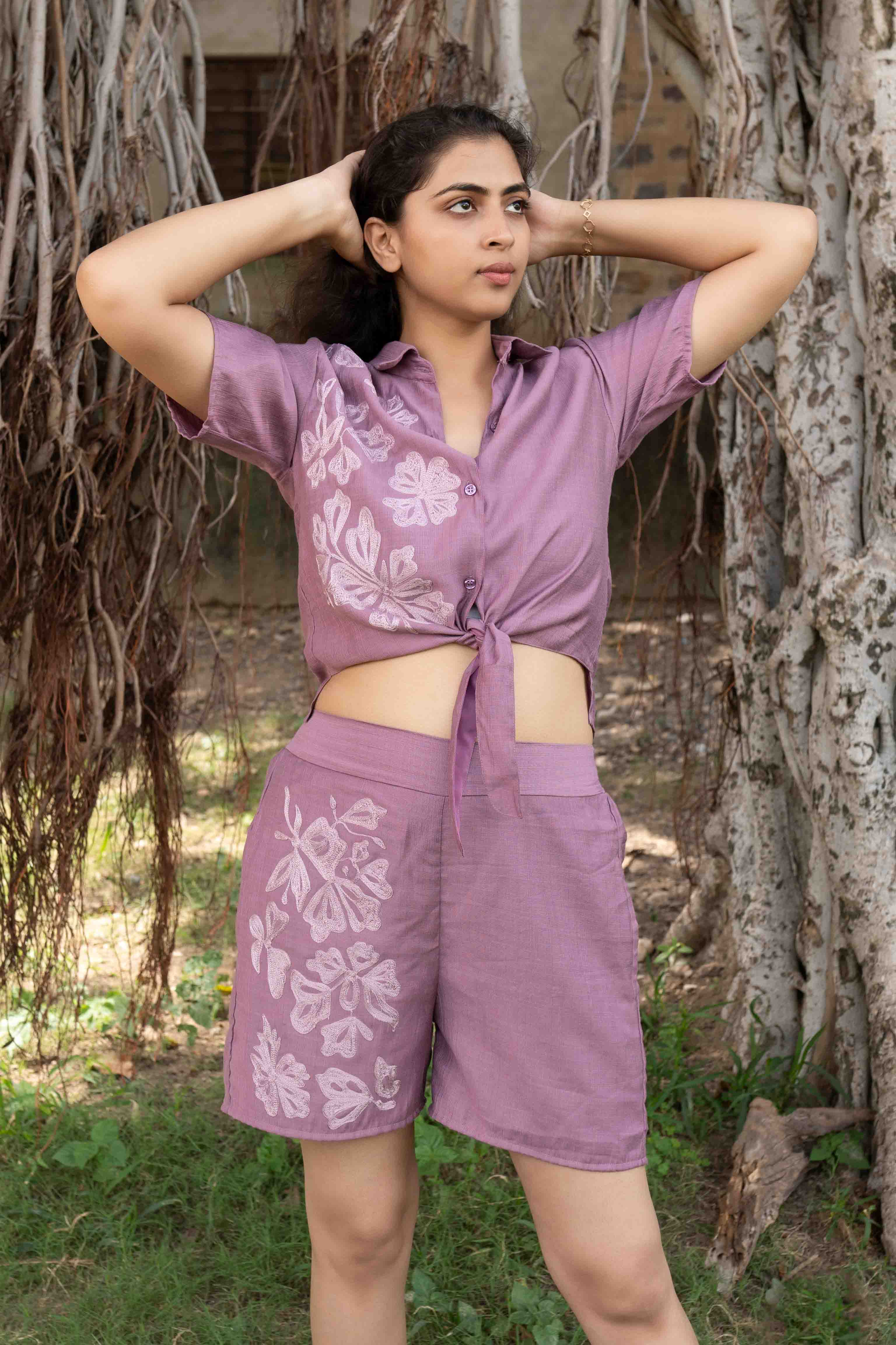 Purple embroided co-ord set