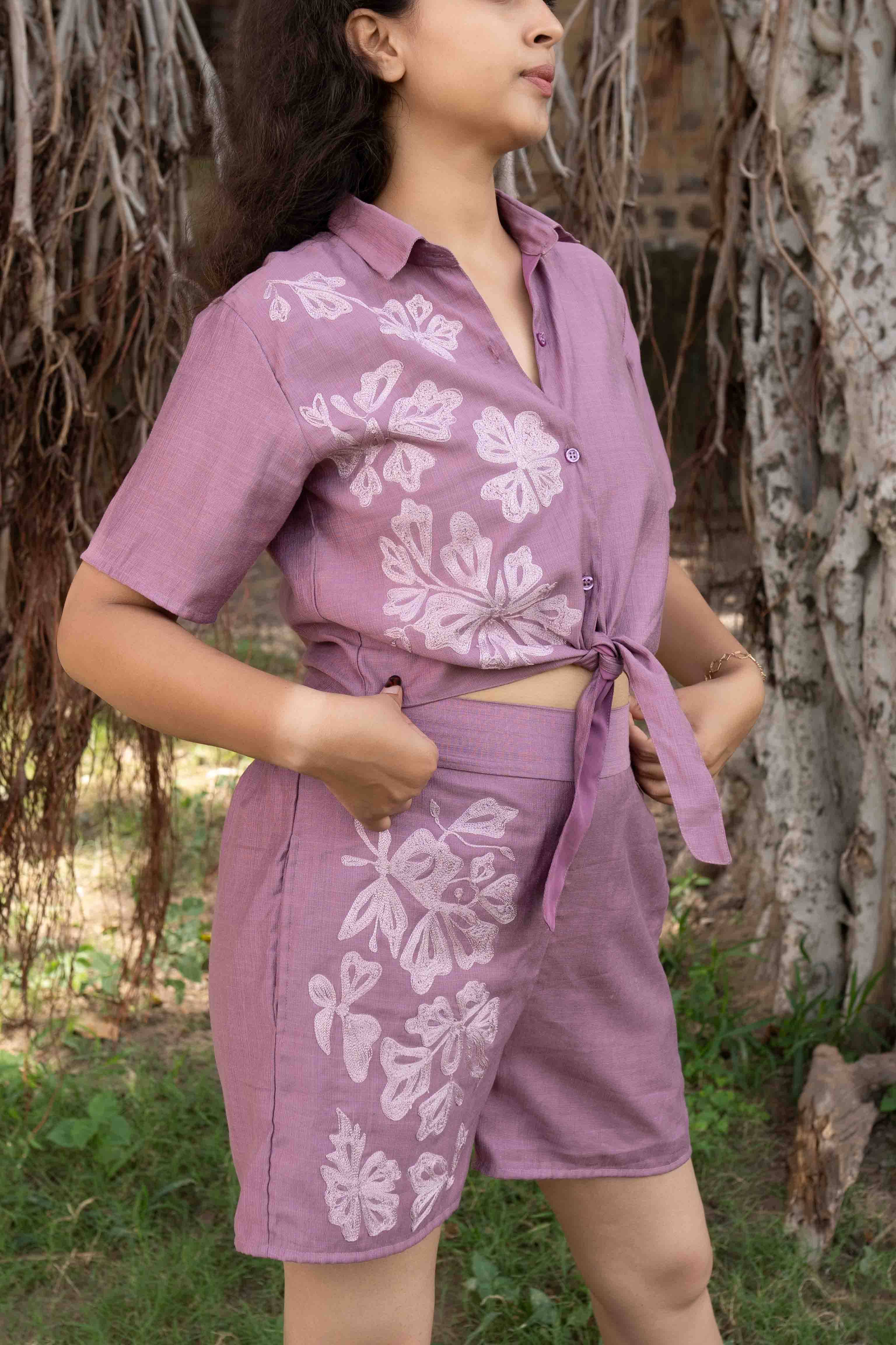 Purple embroided co-ord set