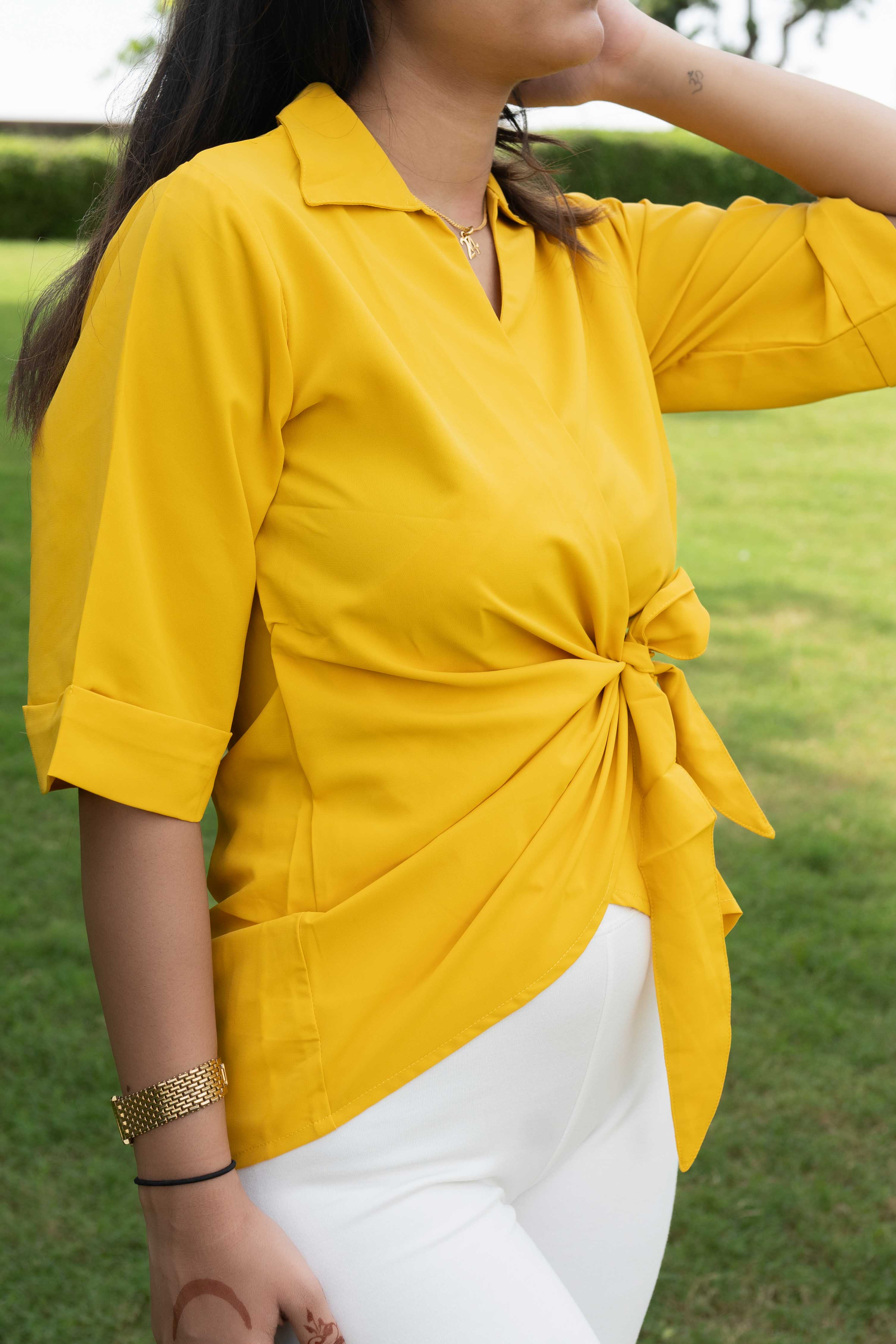 yellow wrap top