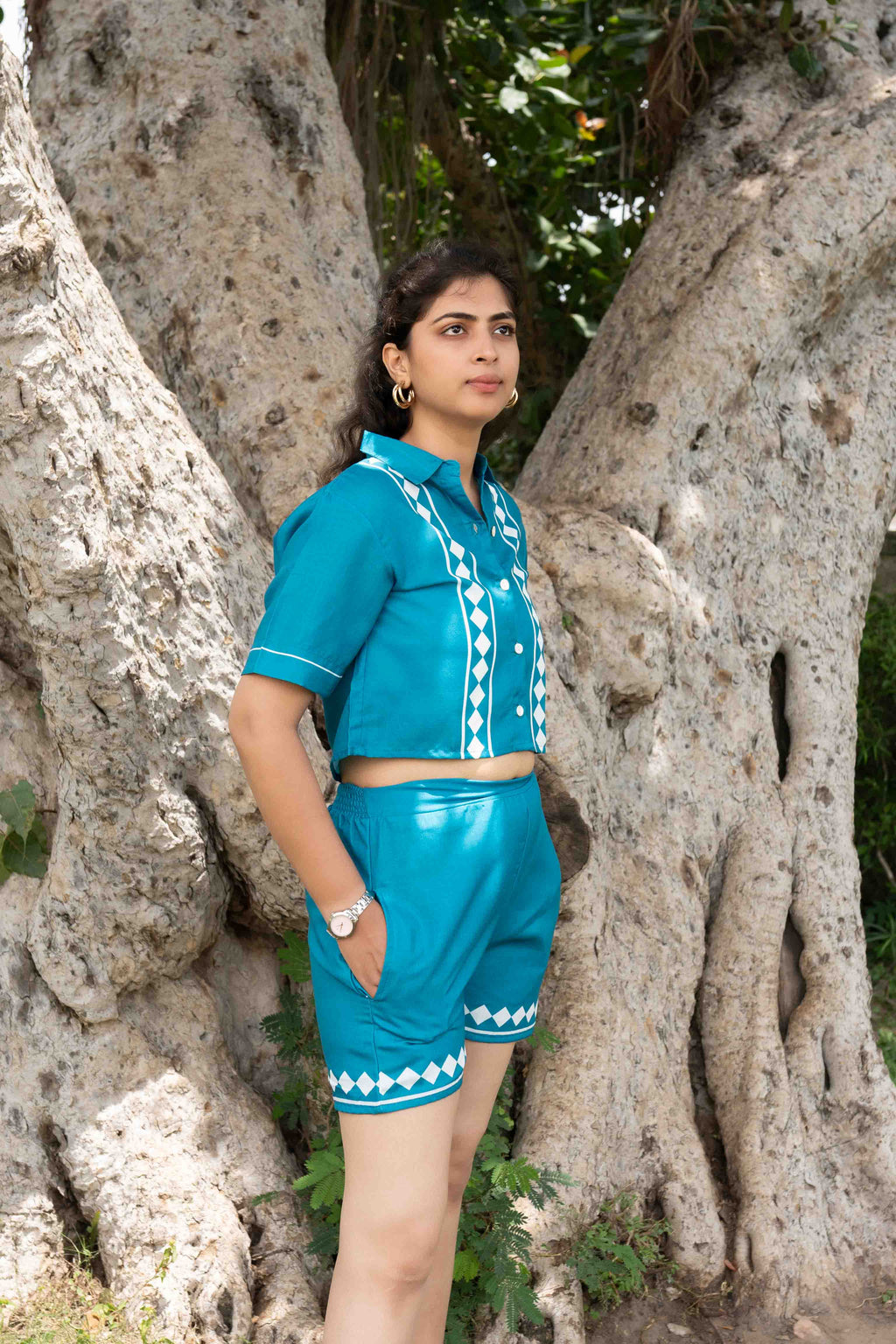 Teal blue printed co-ord set