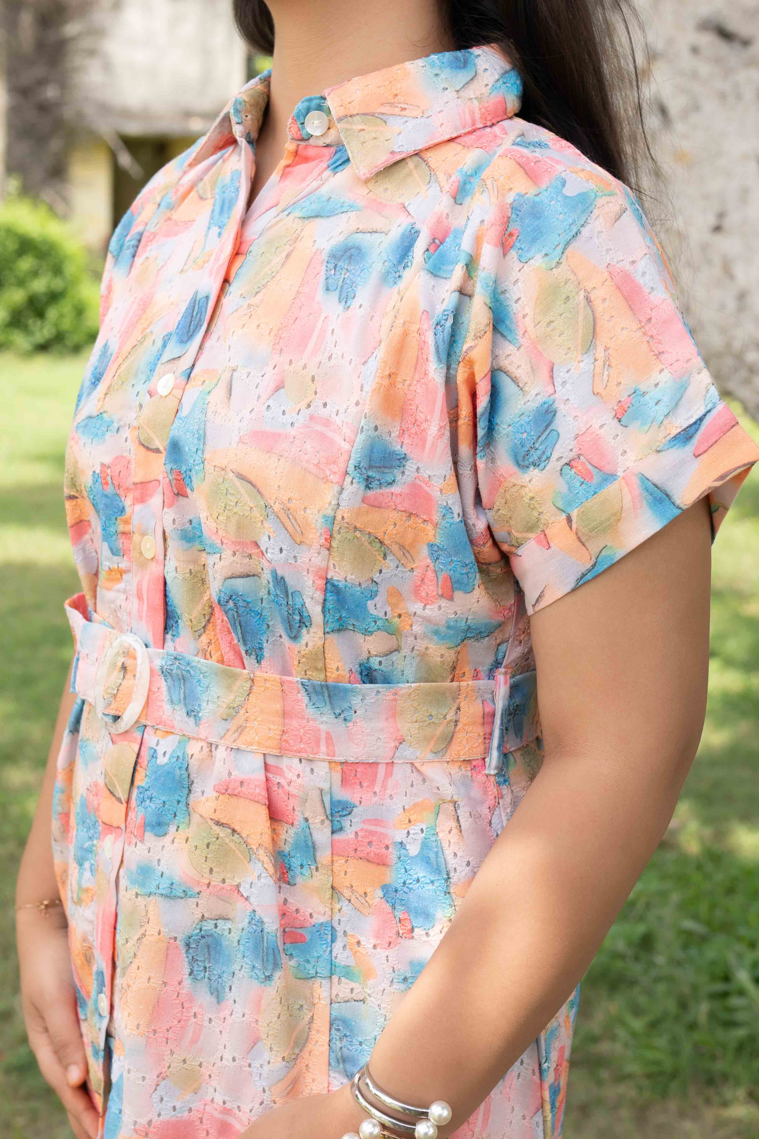 White printed embroidered dress