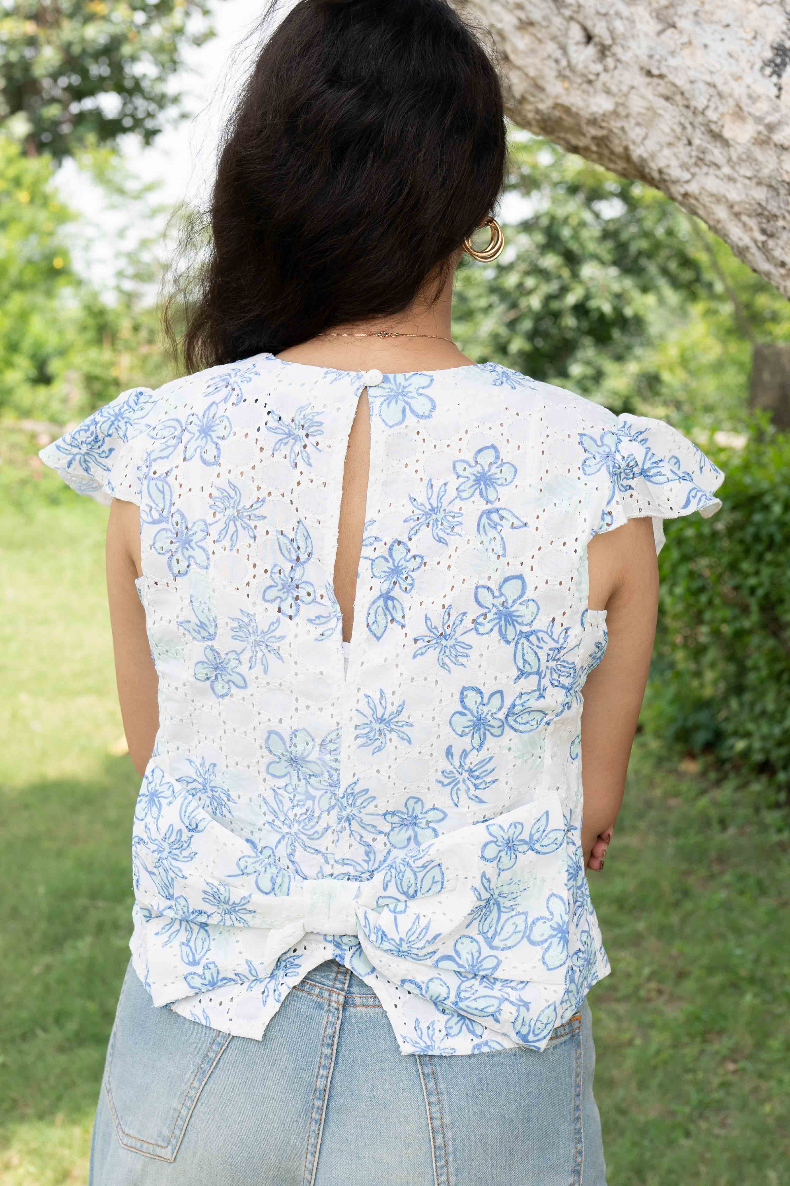Embroided flower print top