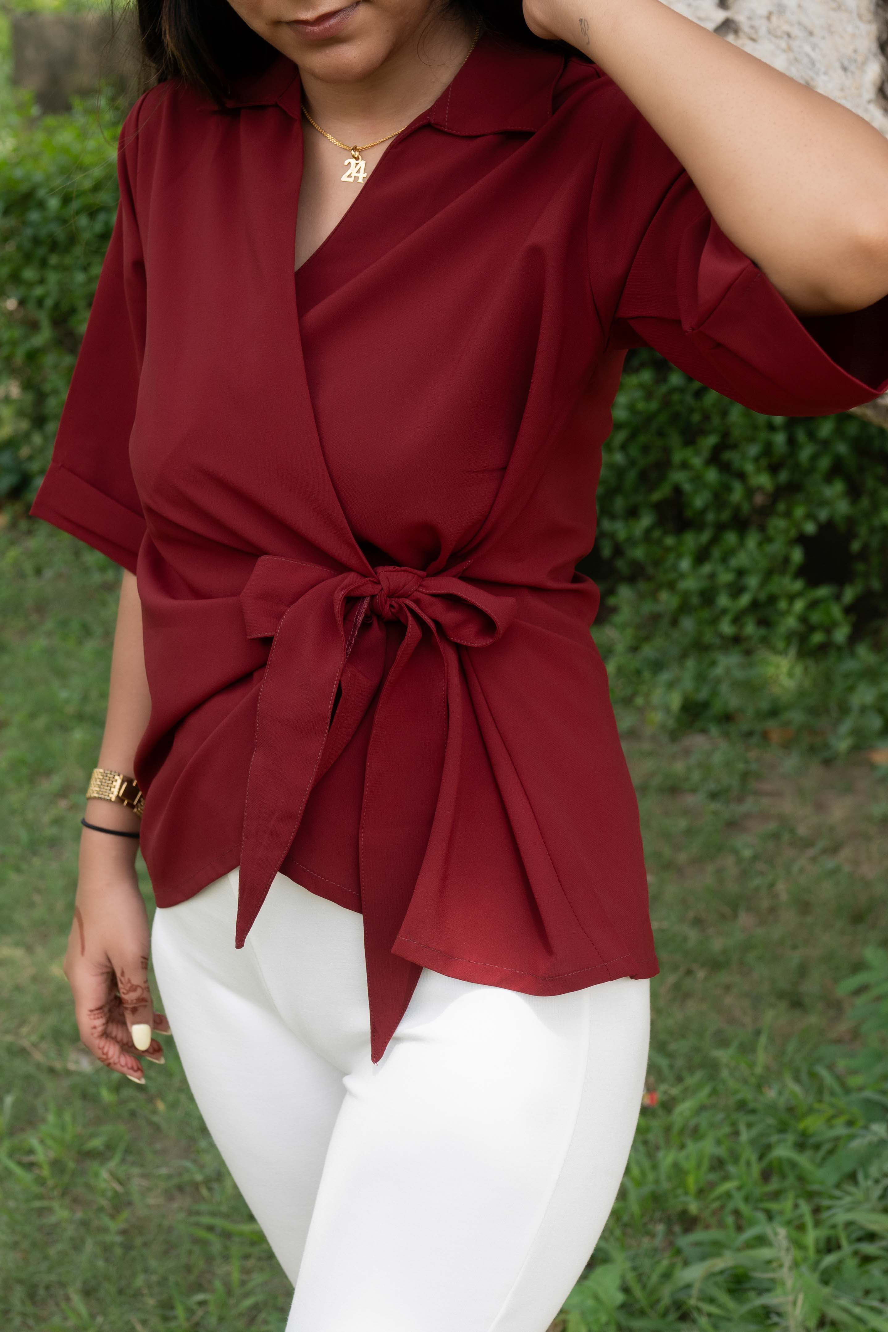 Burgundy wrap top