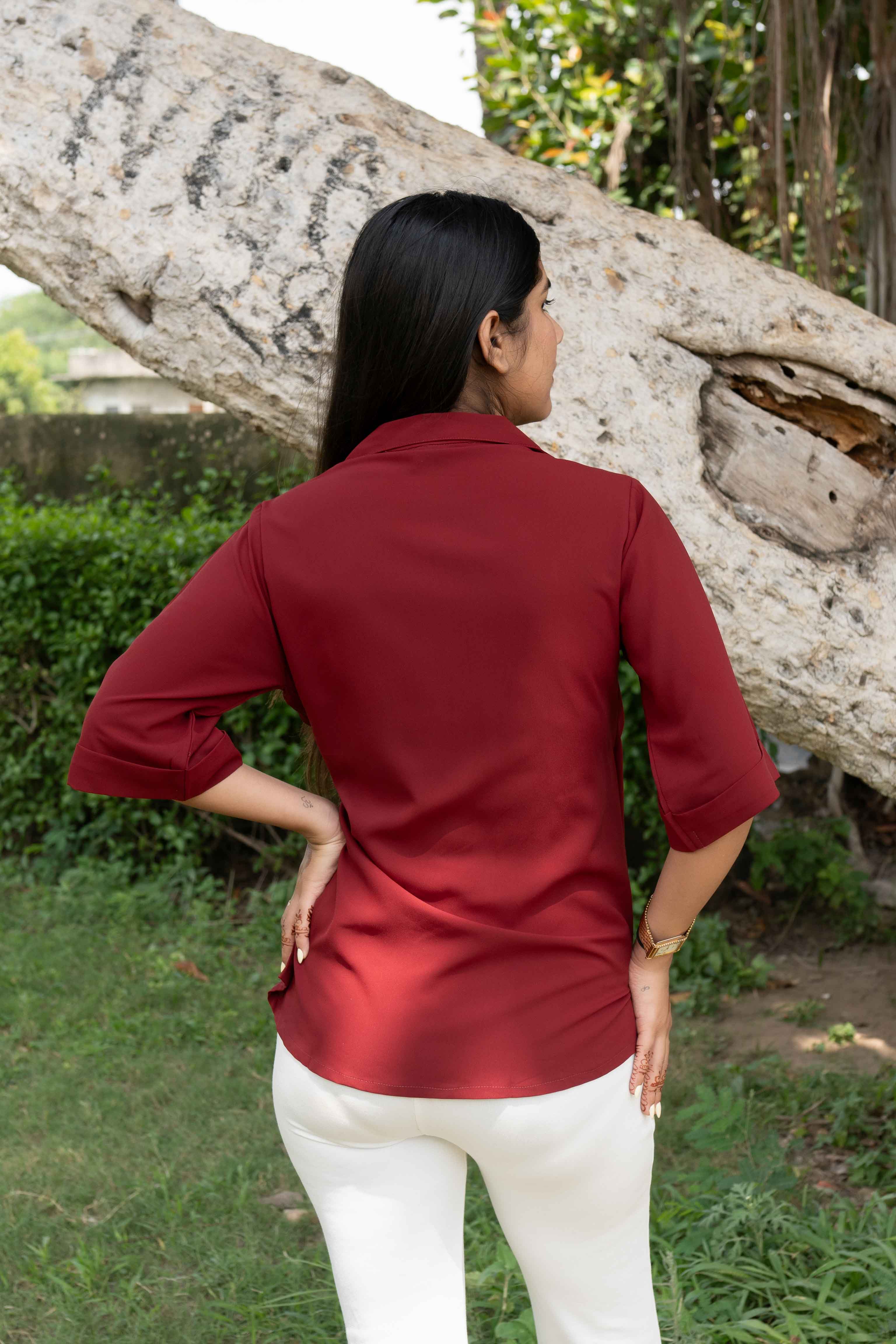 Burgundy wrap top