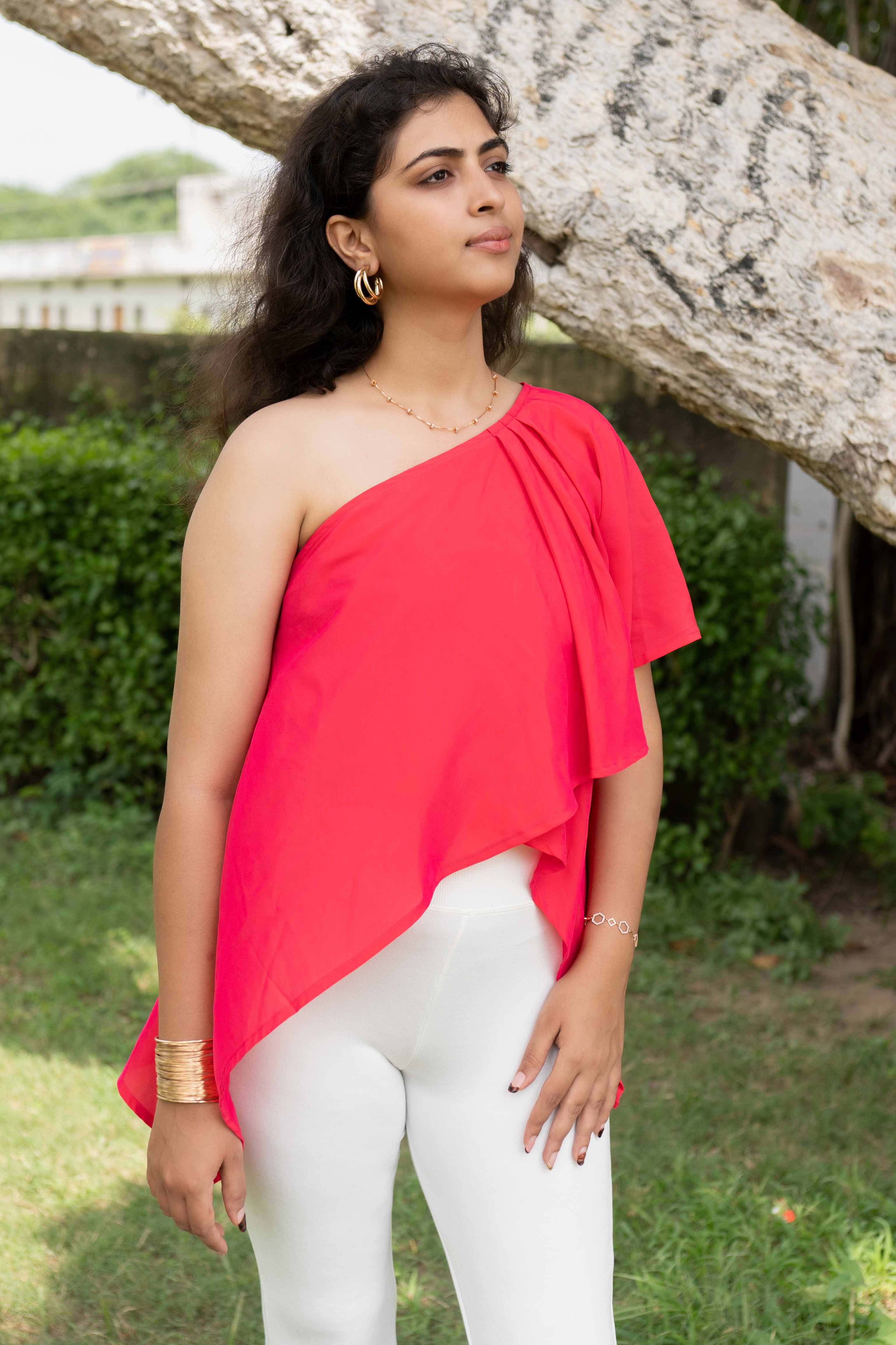 pink one shoulder top