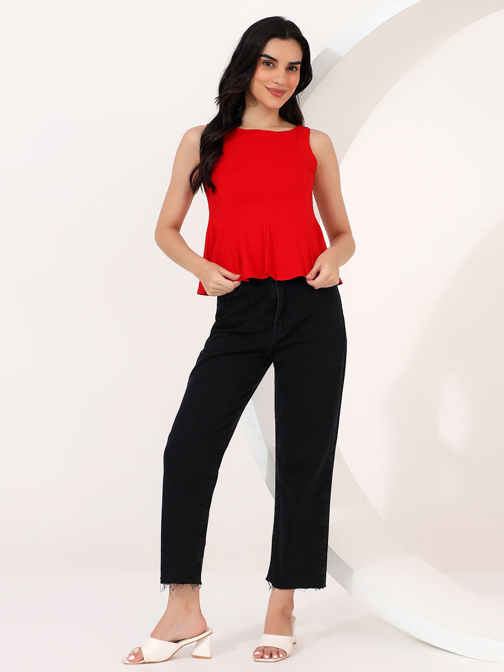 Red peplum top