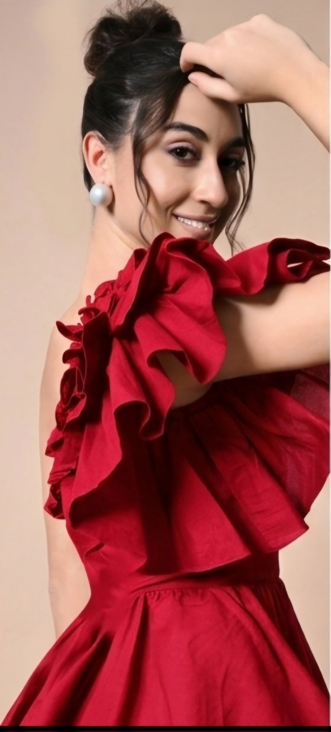 Red Corelia Cotton Frill Dress