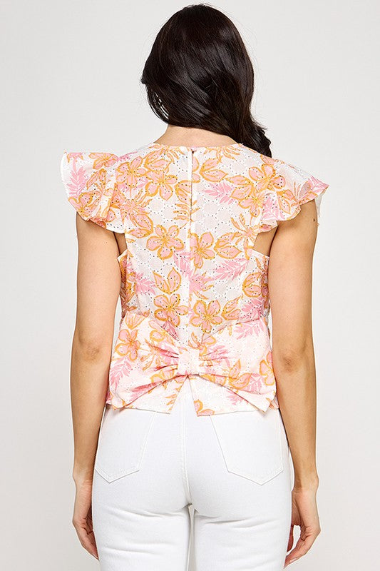 Embroided flower printed top