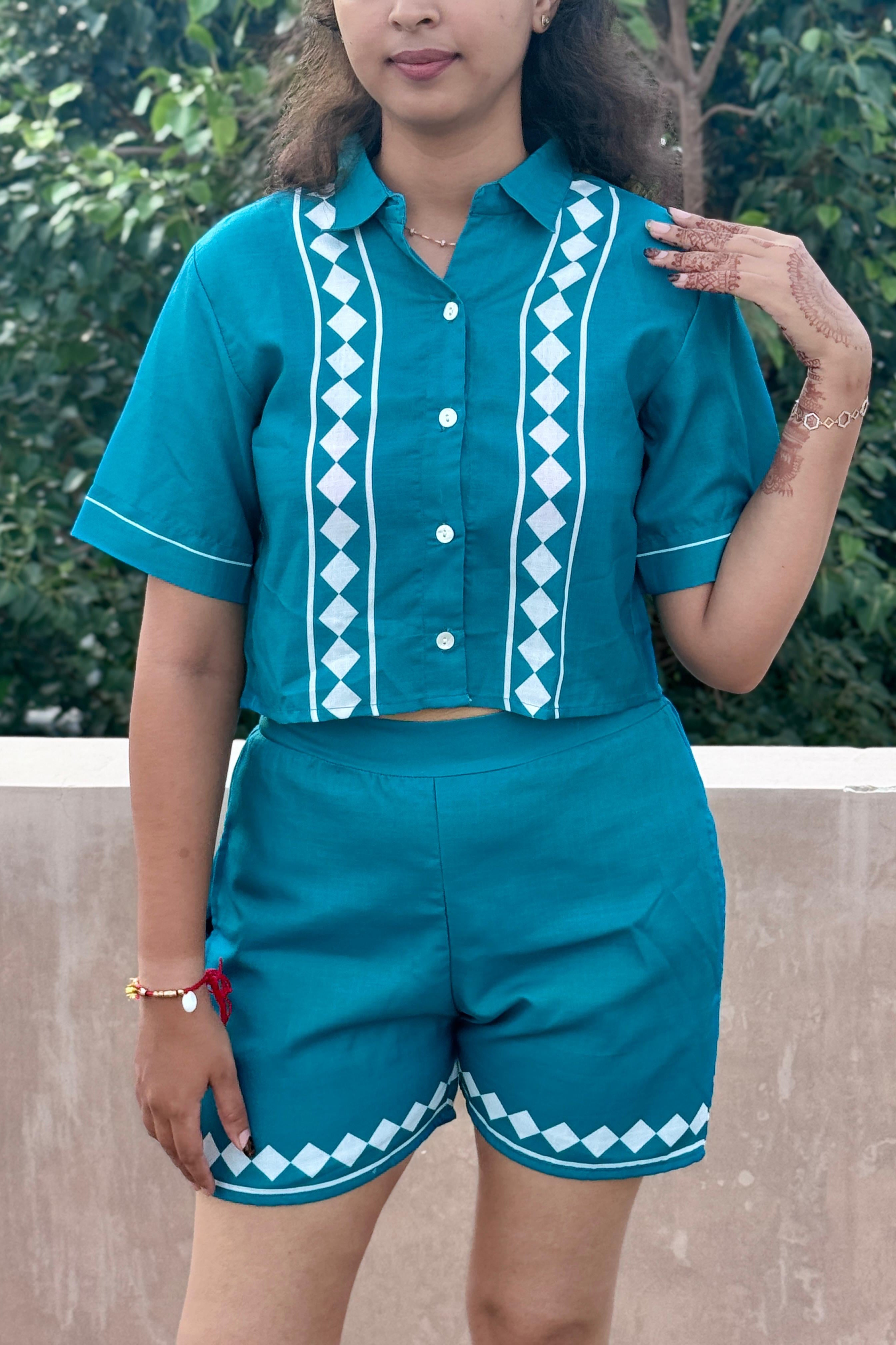 Teal blue printed co-ord set