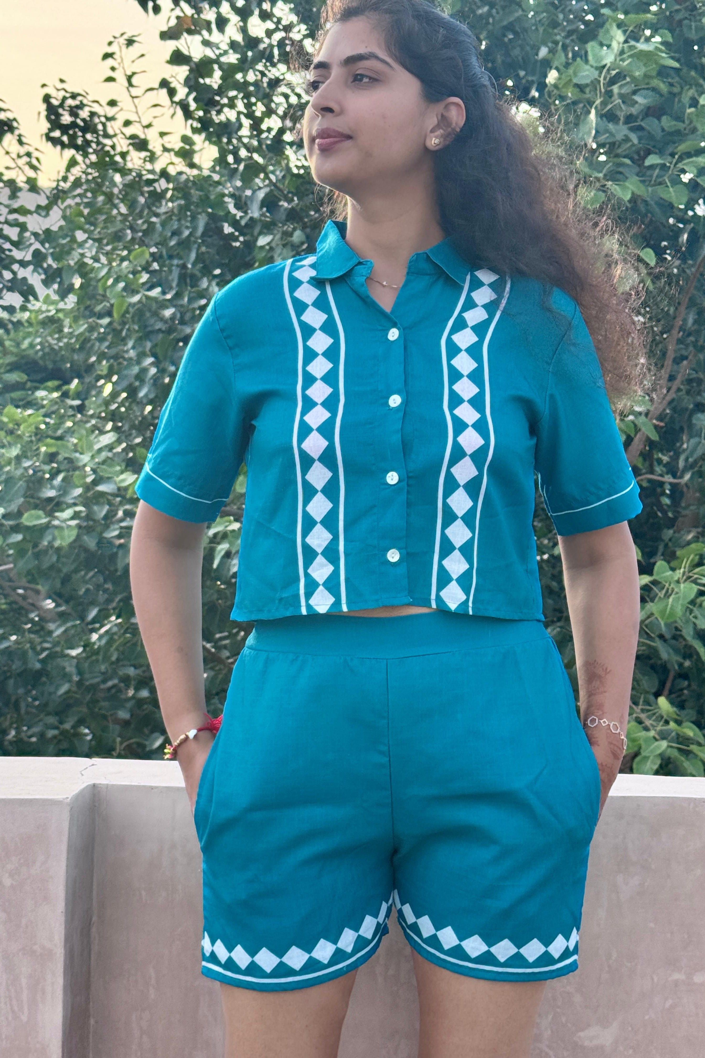 Teal blue printed co-ord set