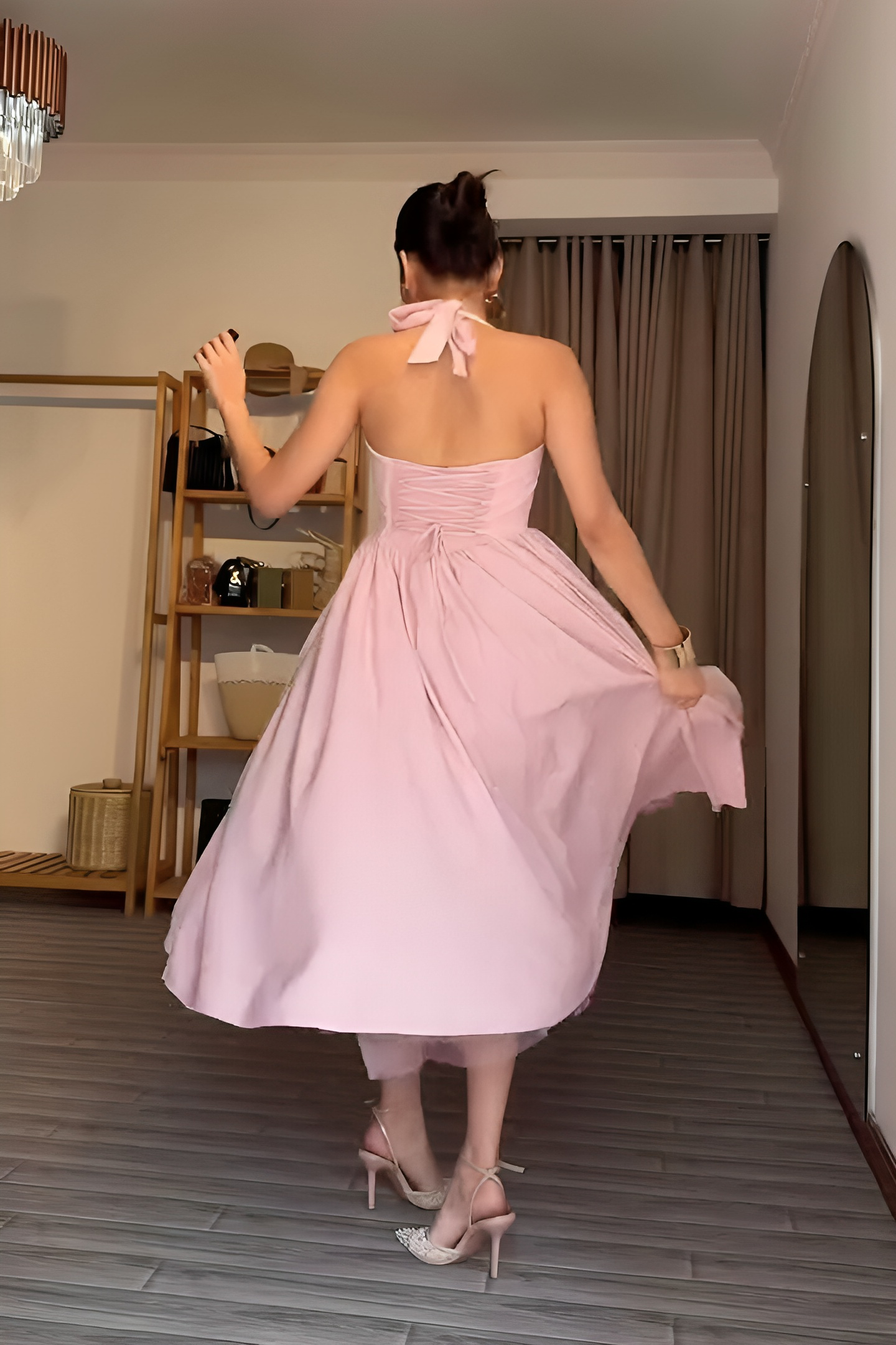 Pink strappy flare dress