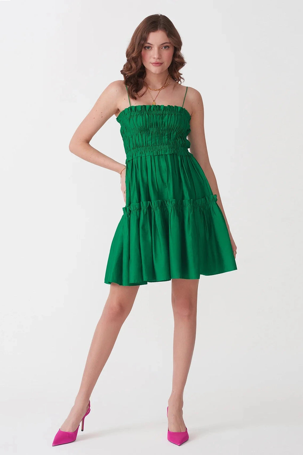Green cotton dress  with detachable sleeves