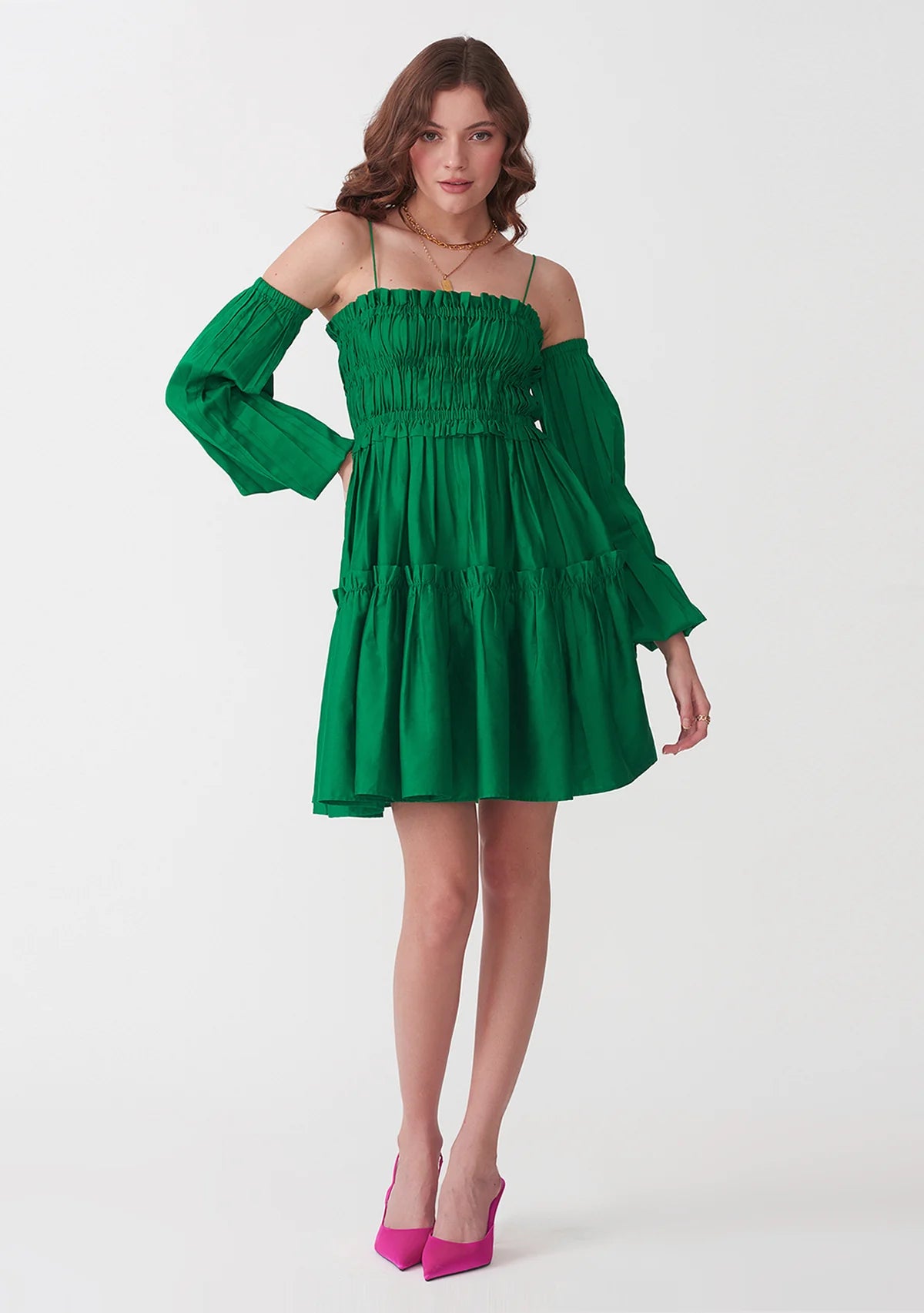 Green cotton dress  with detachable sleeves