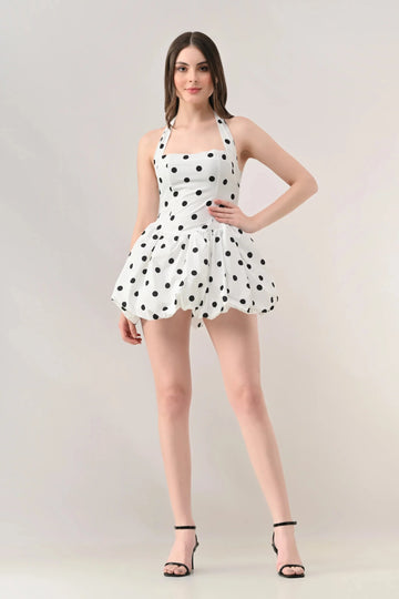 Bubble Halter Neck Dress White