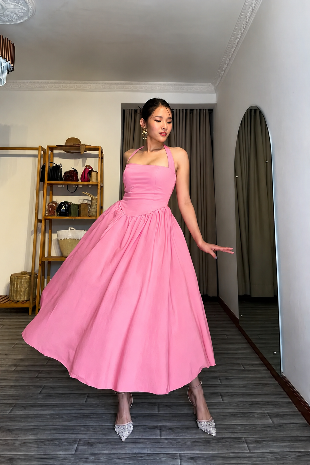 Flora Pink Strappy Flare Dress